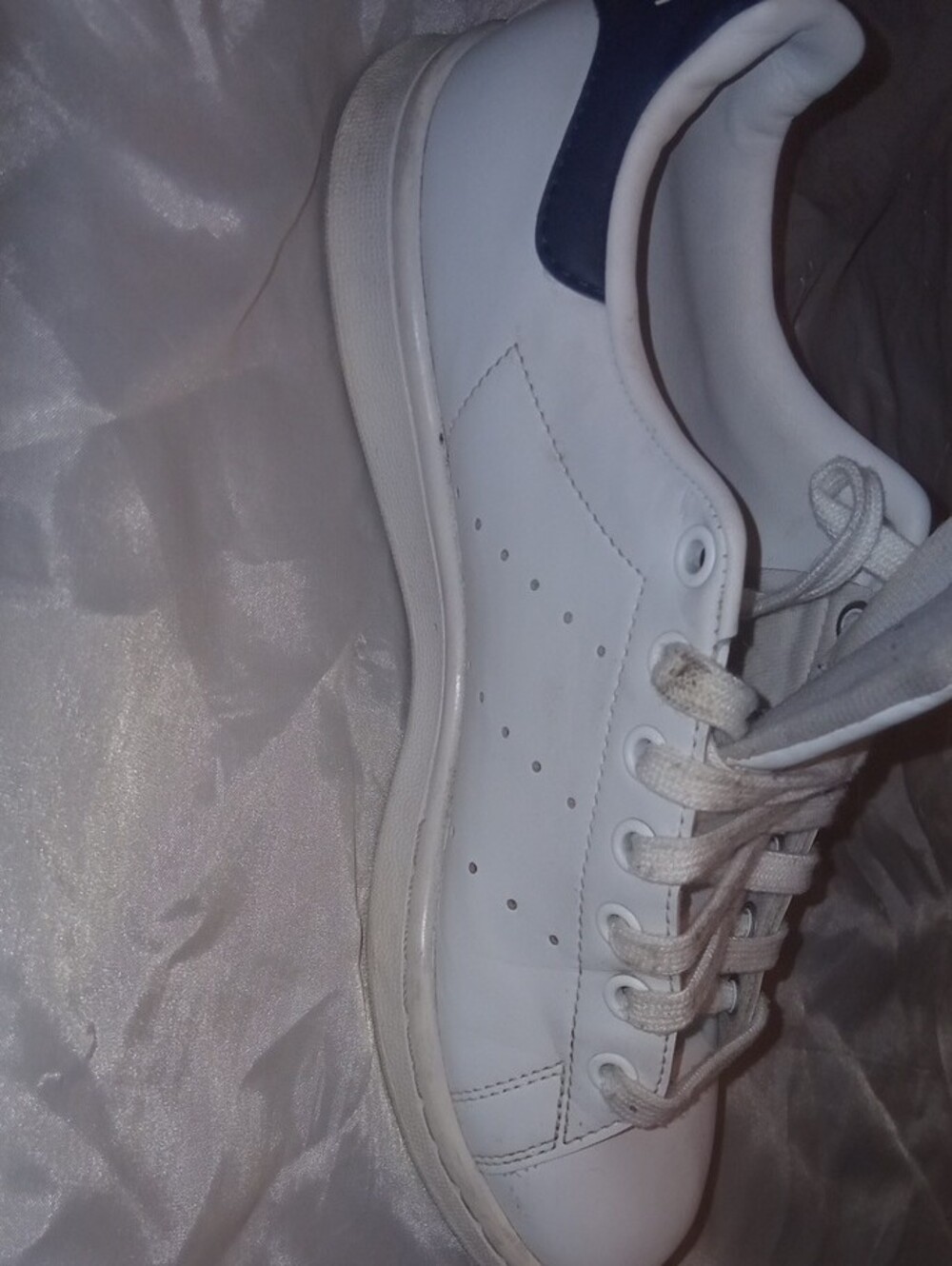 Stan Smith adidas Women's White Sneakers with Blue Tongue Logo - Picture 6 of 8
